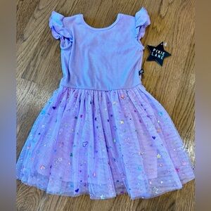 Pixielane Purple Ribbed Flutter Sleeve Dress with Tutu Sparkle bottom 2T NWT